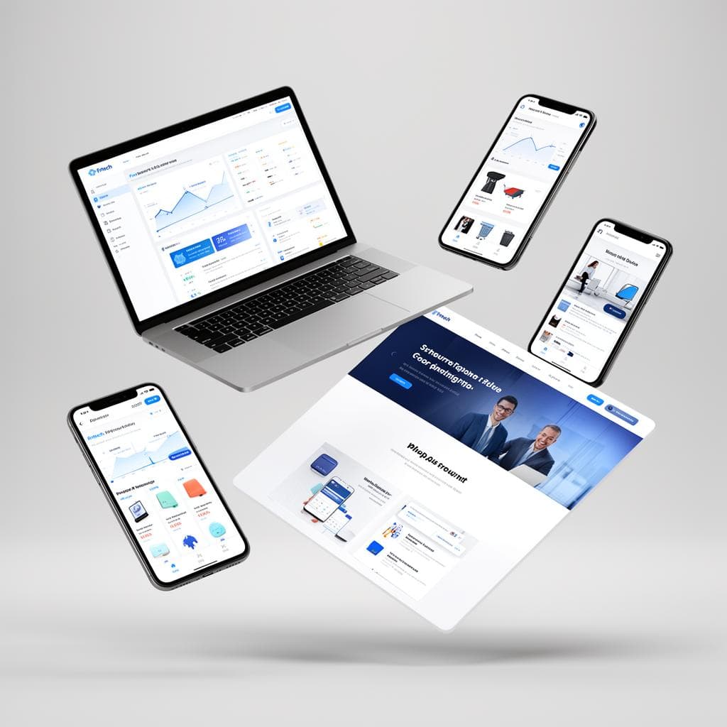 Project showcase with website and app mockups